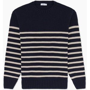 Onia mens nautical navy crew neck sweater with white stripes - XL